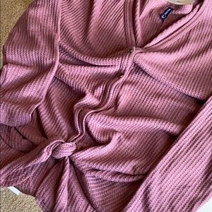 Light purple, tie-front sweater